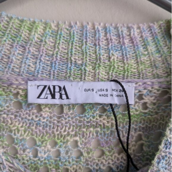 Zara pastel crochet knit cotton crop sweater - Picture 5 of 7